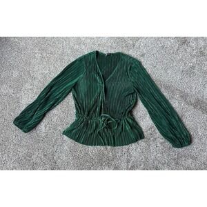 Zara green pleated blouse with drawstring waist size S